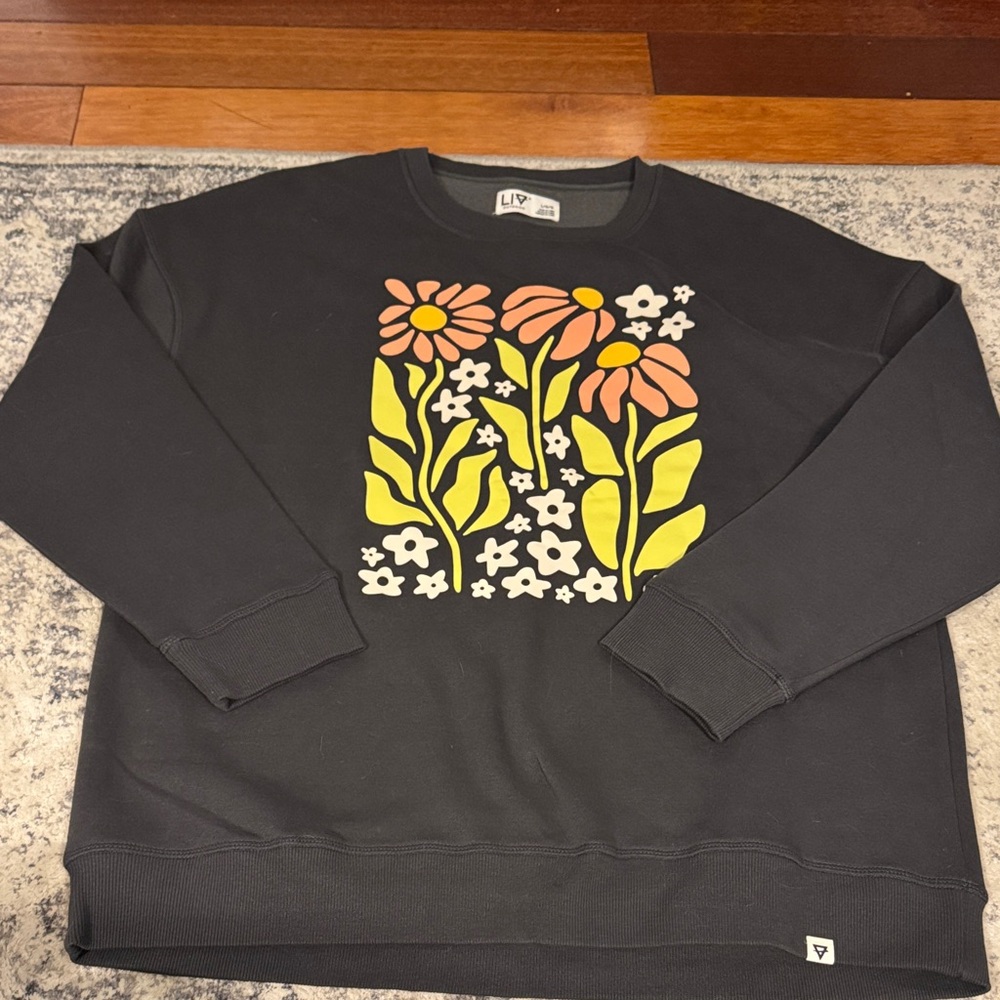 New With Tags Liv Outdoor Grey Sweater with Floral Design